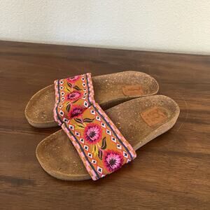 Figue Women's Noona Cork Floral Embroidered Slides Boho Sandals Size 7 1/2